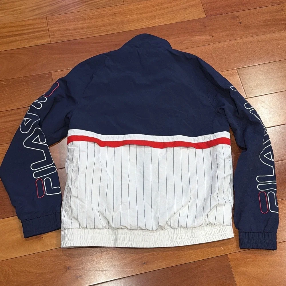 Fila Mens Track Jacket Navy White Red Striped Logo Sleeve Full Zip Athletic Sz L